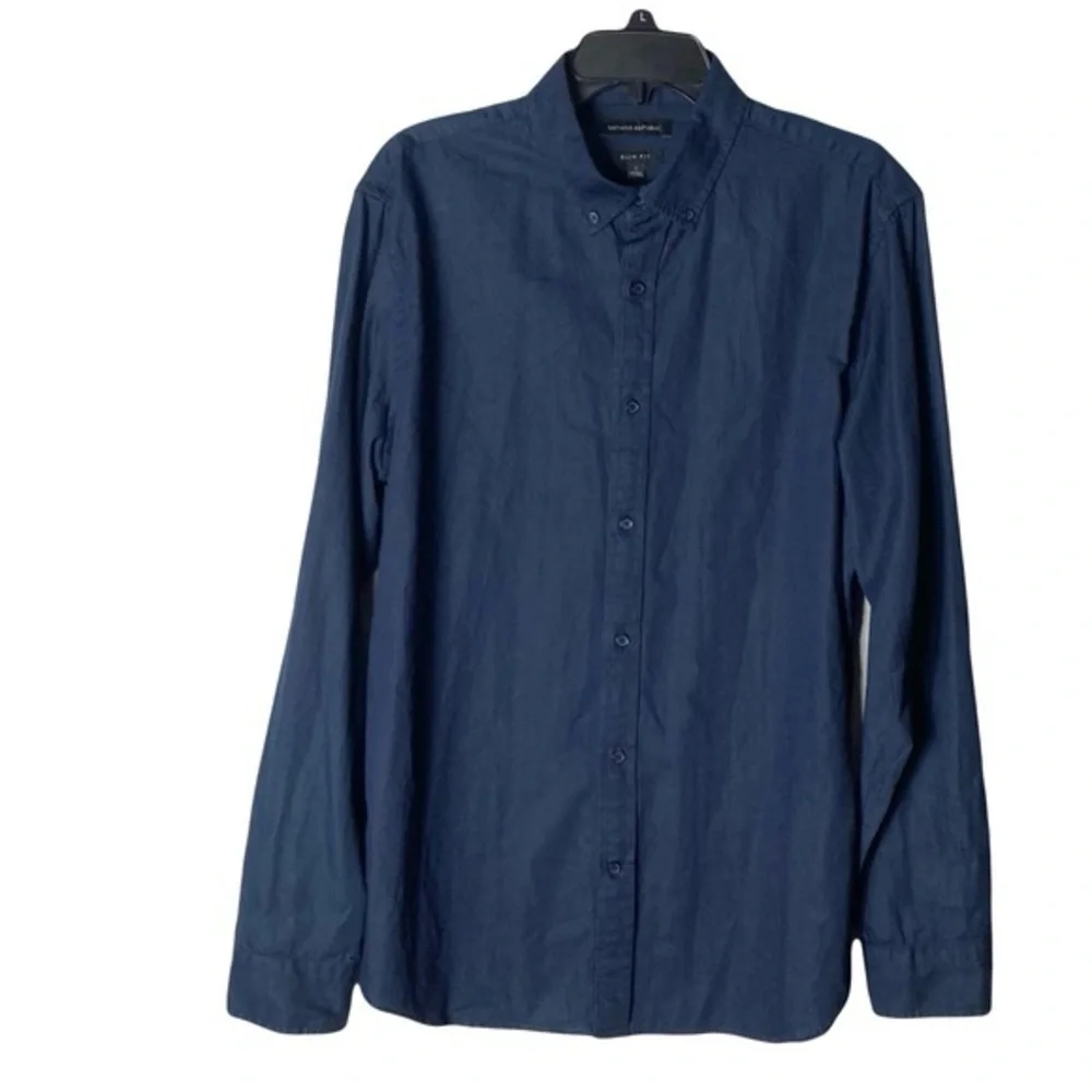 New Banana Republic Navy Blue Long Sleeve Cotton Dress Button Shirt Men’s Large